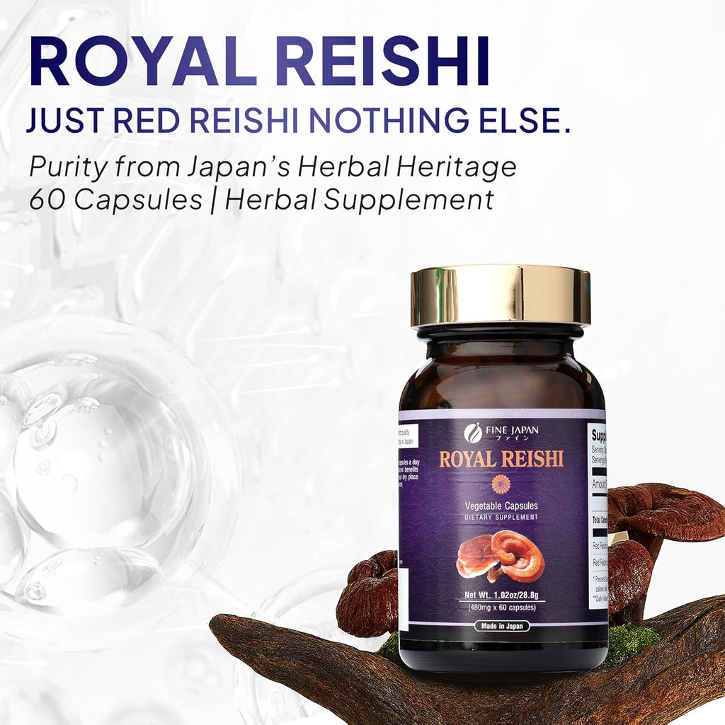 FINE JAPAN Organic Reishi Mushroom Capsules-Organic Mushroom Extract Supplement to Boost Your Immune System Health Dynamic Mushroom - 60 Capsules