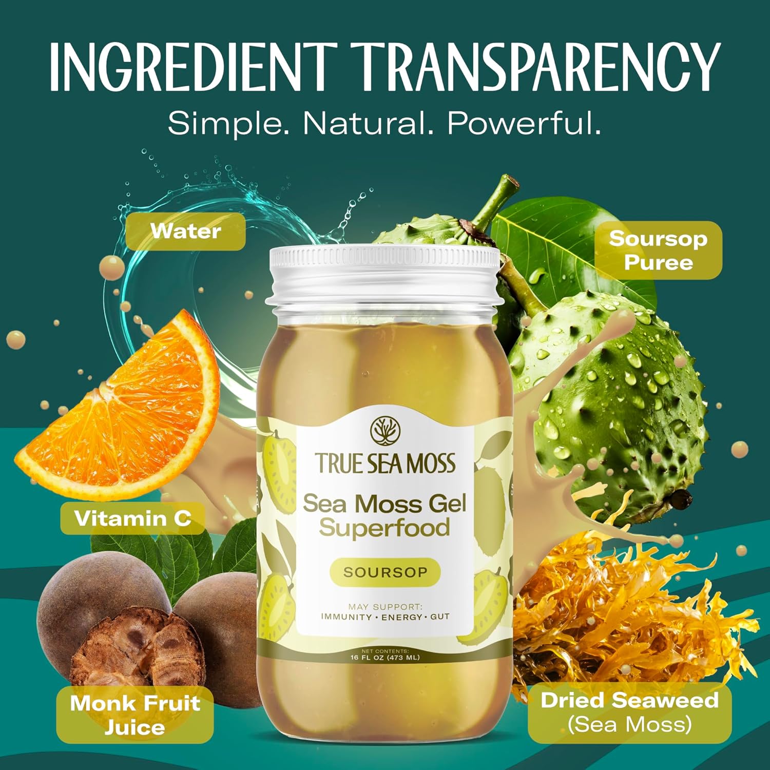TrueSeaMoss Sea Moss Gel – Made in USA – Wildcrafted Seamoss, Fruits & Jarred Vegetables – Soursop, Pack of 2 (Labels may Vary)