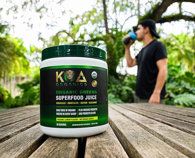 Greens Superfood Juice Powder - USDA Organic Super Greens Powder with with Spirulina, Chlorella, Matcha, Wheat Grass, Digestive Enzymes & Probiotics - Lemon Flavor -30 ServQ