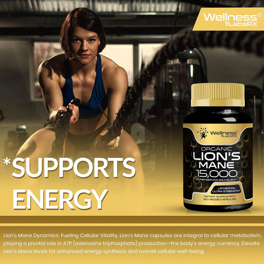 Lions Mane Supplement Capsules - 120 Count - Mushroom Supplement, Brain Supplements for Memory and Focus, Lion's Mane Mushroom Capsules - Cognitive & Immune Support, Focus Supplement - 2 Pack