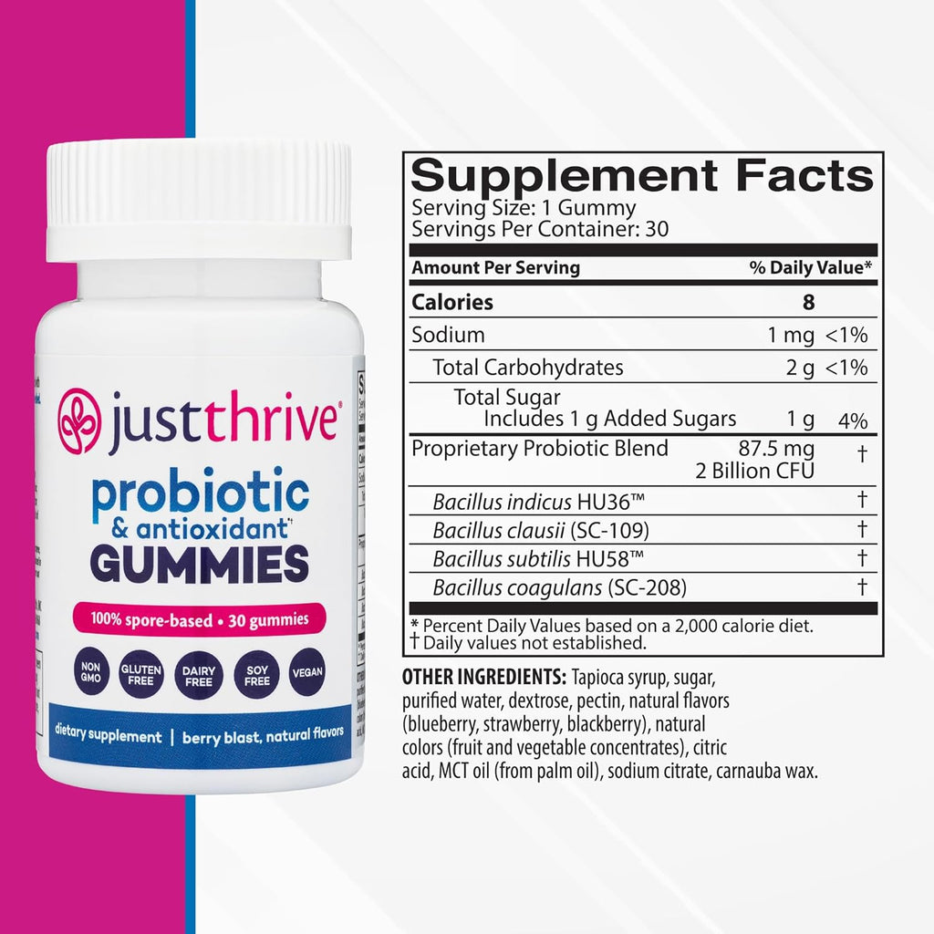 Just Thrive Probiotic Gummies - Kids, Men, and Womens Probiotic - for Digestive and Overall Health, 30 Count