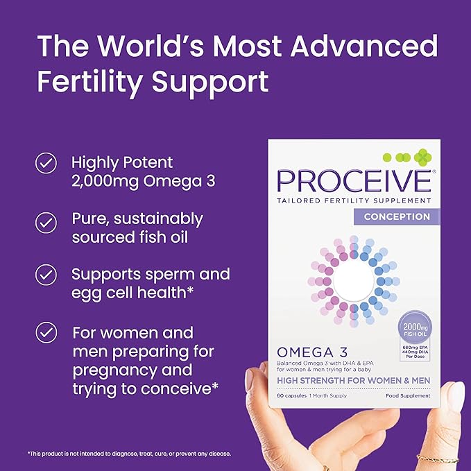 Proceive Conception Omega 3 Fish Oil Supplement for Men and Women, High Strength 2000mg Omega 3 Fatty Acids with DHA and EPA, Daily Fertility and Pre Conception Support, 60 Softgel Capsules