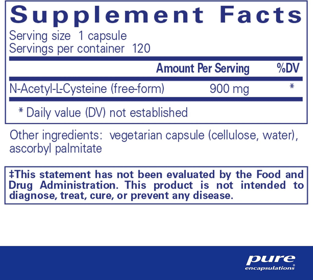 Pure Encapsulations NAC 900 mg - N-Acetyl Cysteine Amino Acid Supplement for Lung & Immune Support, Liver & Antioxidants* - 120 Capsules