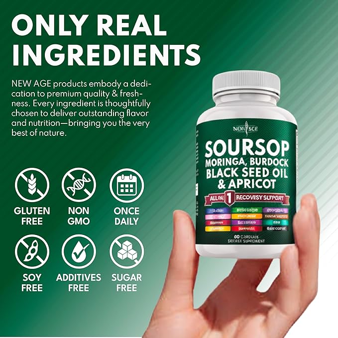 Soursop Supplement - Moringa, Sea Moss, Black Seed Oil, Berberine, Turmeric, Apricot, Quercetin, Greens, Bitters, Boswellia, Bitter Melon, Burdock Root - 120 Capsules