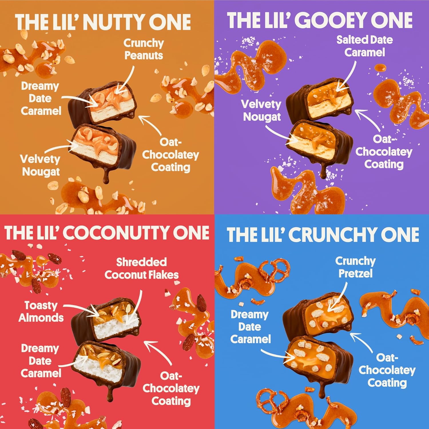Harken Sweets Lil’ Ones Variety Pack, Mini Oat Milk Chocolate Candy Bars, Sweetened with Dates and No Sugar Added, High Fiber, Dairy Free, Lower Calorie Snack, Plant-Based, 4 Pouches (20 Bars)