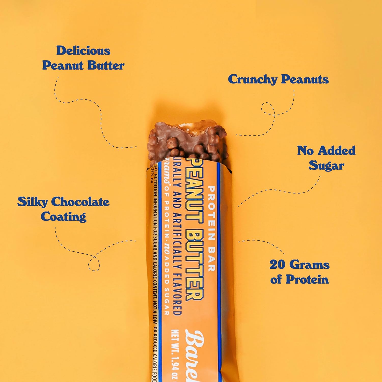 Barebells Protein Bars Peanut Butter - 12 Count, 20g High Protein Treats - Chocolate Nutrition Bar with 1g Total Sugars - On-The-Go Breakfast or Post-Workout Snack
