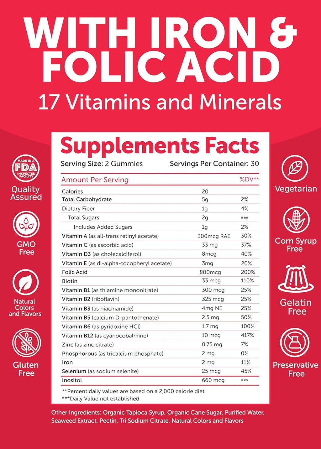 Lunakai USA Made Prenatal Vitamins with Iron & Folic Acid - Delicious Pregnancy Multivitamin Gummies for Women - 6 Pack