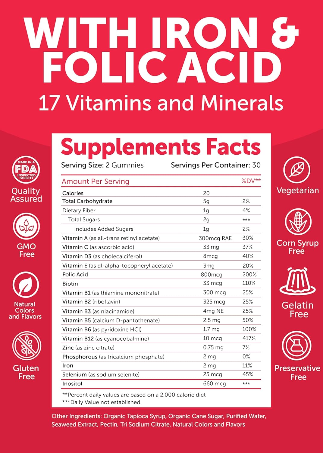 Lunakai USA Made Prenatal Vitamins with Iron & Folic Acid - Delicious Pregnancy Multivitamin Gummies for Women - 6 Pack