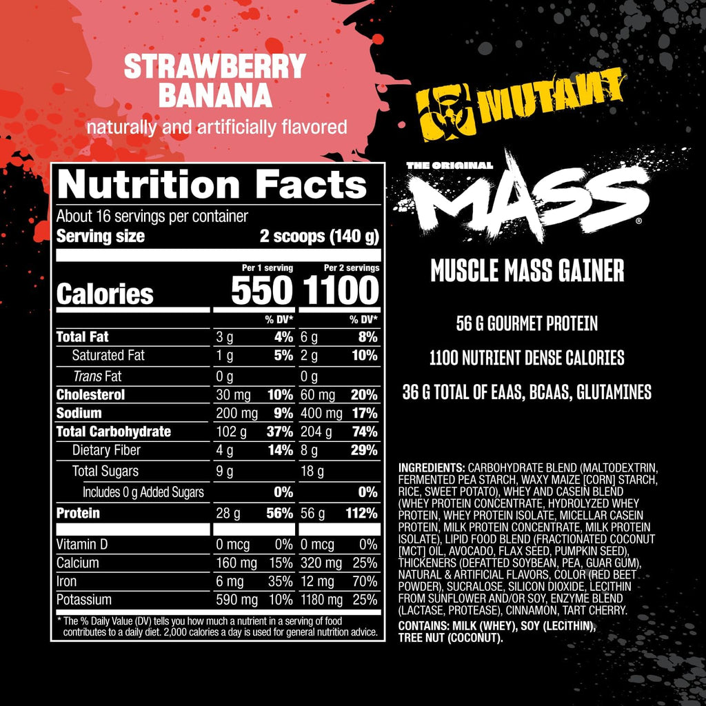 Mutant Mass | Weight Mass Gainer Protein Powder - high Calorie Protein Powder for Mass gain - Strawberry Banana - 5 Pound