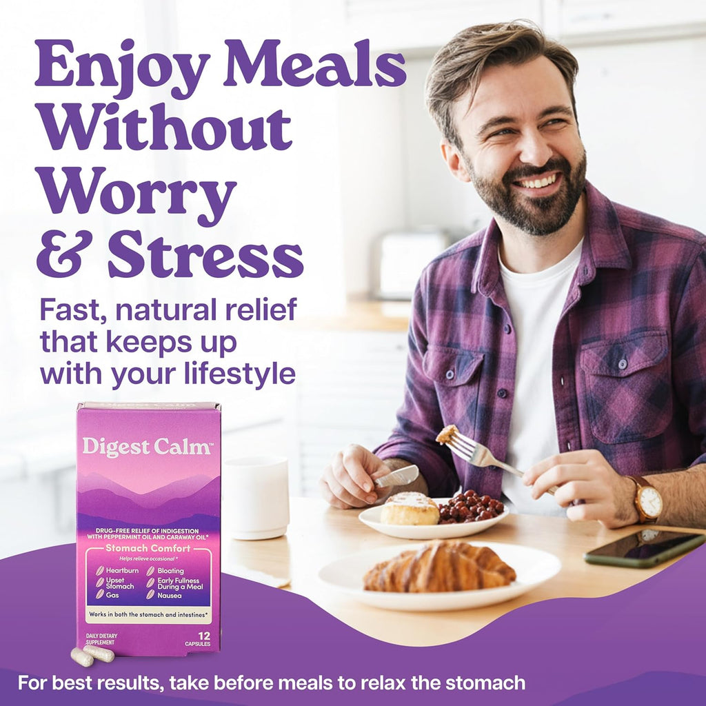 Digest Calm™ - Relief of Occasional Indigestion, Upset Stomach, Nausea, Gas, Bloating, Early Fullness - Herbal Supplement - 12 Capsules