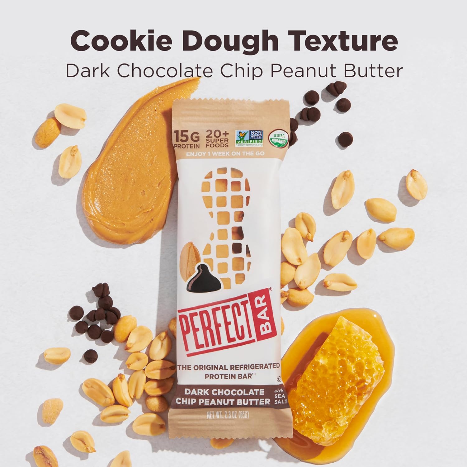 Perfect Bar, Dark Chocolate Chip Peanut Butter Protein Bar, High Protein, Organic, Gluten Free, Soy Free, Non GMO, No Sugar Alcohols, 2.3 Ounce Bar, 10 Count (Pack of 2)