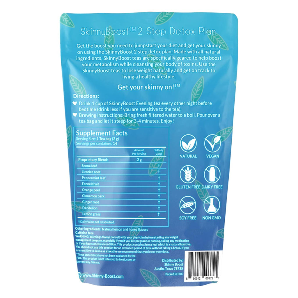 Skinny Boost Evening Tea (2 Pack) 28 Tea Bags Total, Supports Detox and Cleanse, Reduce Bloating, All Natural, Vegan
