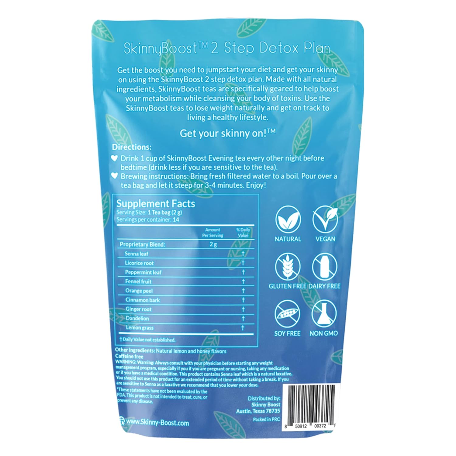 Skinny Boost Evening Tea (2 Pack) 28 Tea Bags Total, Supports Detox and Cleanse, Reduce Bloating, All Natural, Vegan
