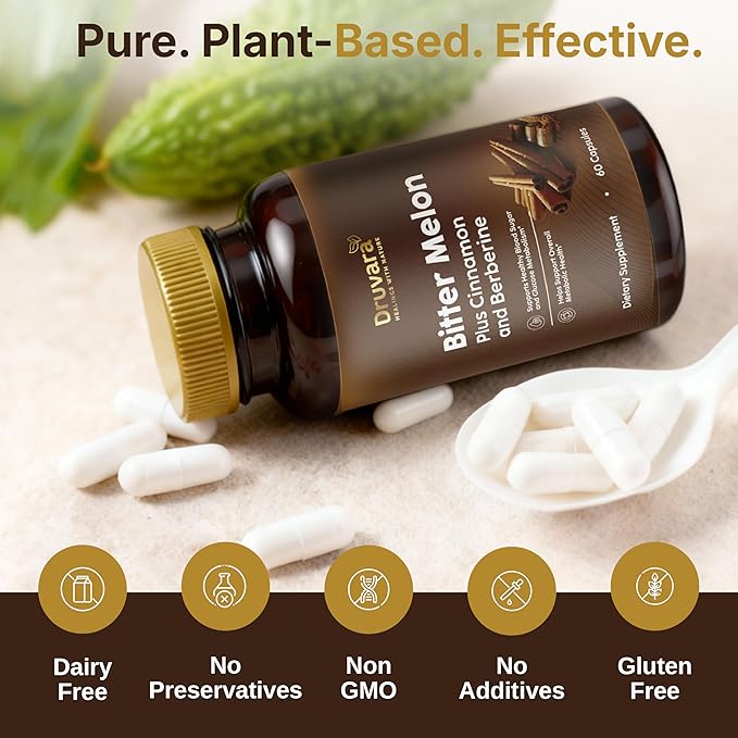 Bitter Melon Capsules with Berberine & Cinnamon, Sugar Balance, Metabolic Health & Steady Energy, with Extra Strength Bitter Melon Extract, Clean Formula, 60 Capsules