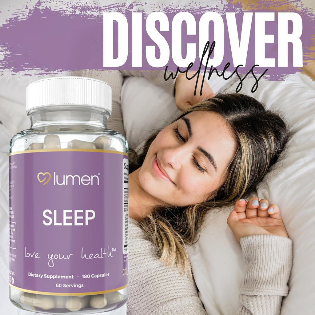 Lumen Naturals - Natural Sleep for Adults – Herbal Supplement with Melatonin, Valerian Root, Magnesium - Deep Sleep Support to Promote Calm Deep Sleeping for Better Rest (180 Count)