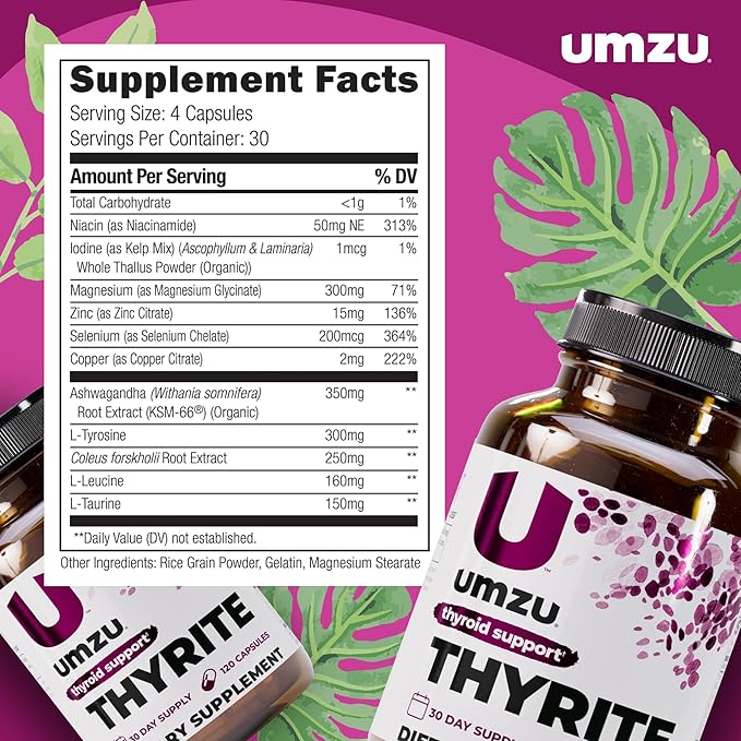 UMZU Thyrite Thyroid Support Supplement, 30 Day Supply – Magnesium Zinc Copper Iodine Selenium and Adaptogenic Herbs Formula – Supports Metabolism Energy and Daily Wellness for Balanced Daily Support