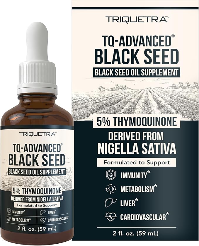 Black Seed Oil Liquid | 5% Thymoquinone - TQ-Advanced® | High Potency - 100 mg per Serving - 15:1 Concentrate from Nigella Sativa Extract, Raw Form, Vegan Formula, Glass Bottle (30 Servings)