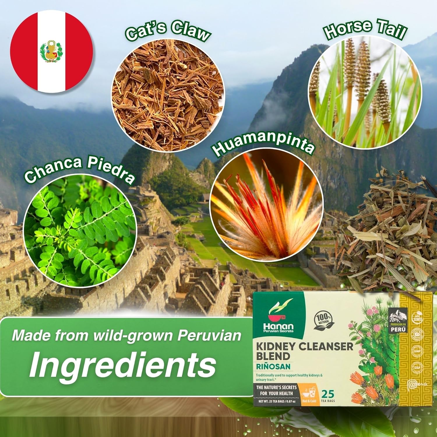 Hanan Kidney Cleanse & Joint Repair Herbal Tea - Riñosan Blend of Chanca Piedra (Stone Breaker) Rompe Piedra para los Riñones - 25 Tea Bags