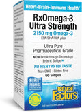 Natural Factors RxOmega-3 Ultra Strength Fish Oil with Vitamin D3, High Potency Formula, 2,150 mg, No Fishy Aftertaste, 60 Softgels
