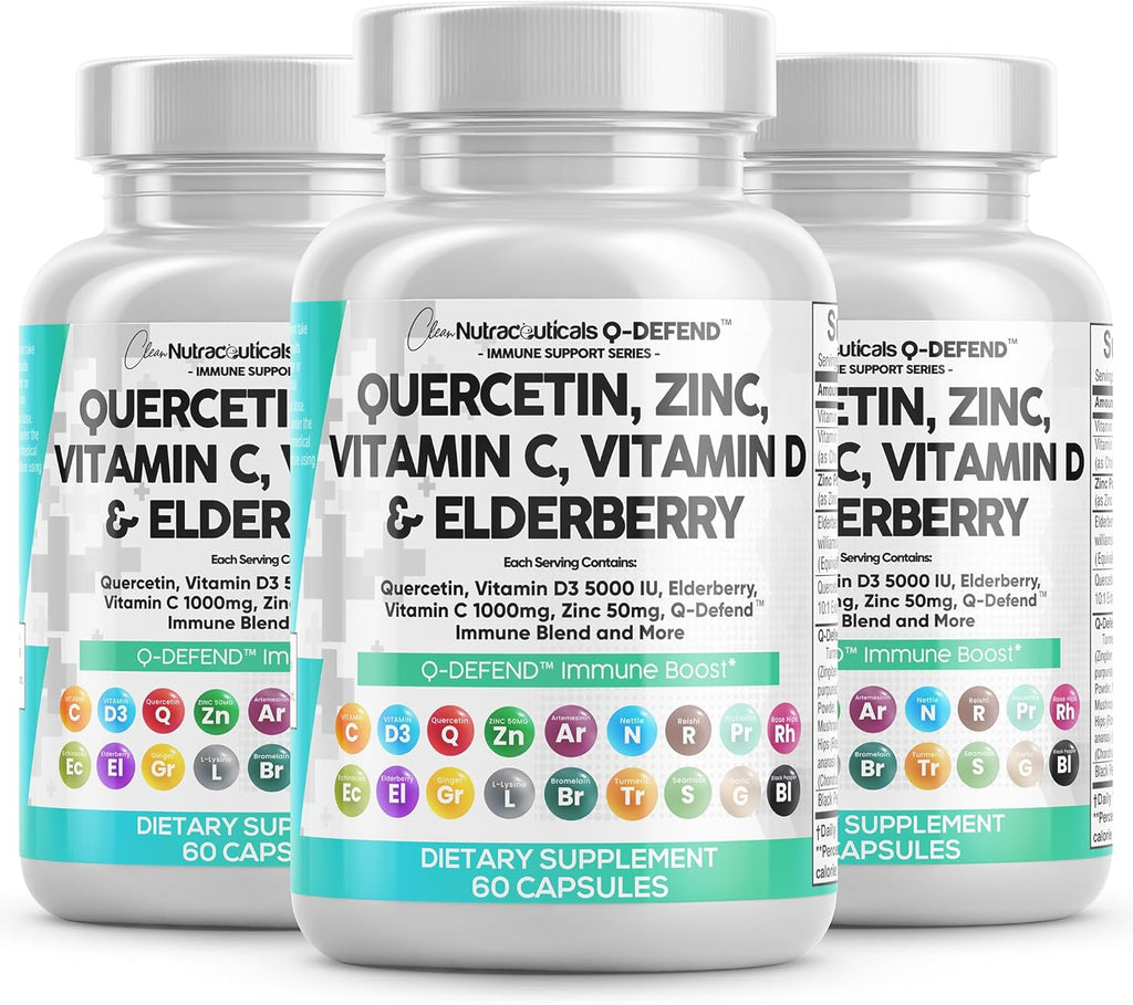 Clean Nutraceuticals Quercetin Zinc Vitamin C Vitamin D Bromelain Elderberry - Lung Immune Support Supplement Adults with Artemisinin, Sea Moss, Echinacea, Allergy Relief (60 Count (Pack of 3))