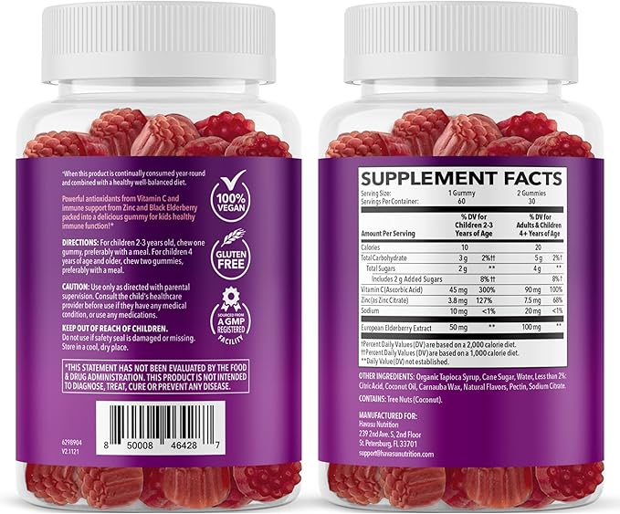 Elderberry Gummies for Kids with Zinc and Vitamin C - Immune Support Supplement for Children - 60 Count, Vegan, Berry Flavor - Convenient Daily Defense with Antioxidants and Essential Nutrients