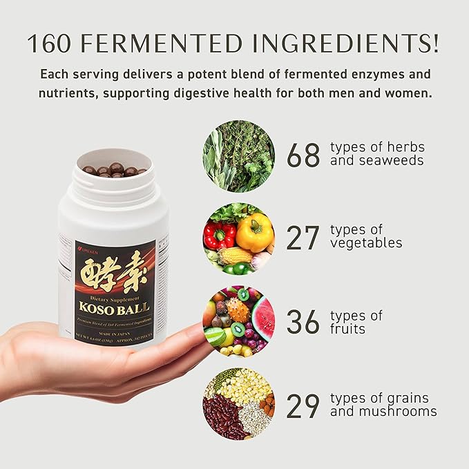 Koso Ball Infused with Pure 160 Fermented Ingredients, Supports Stomach & Intestine Health, Immune Health, Japanese Supplements for Overall Wellness & Balanced Nutrition, Small 342 Pieces, Pack of 2