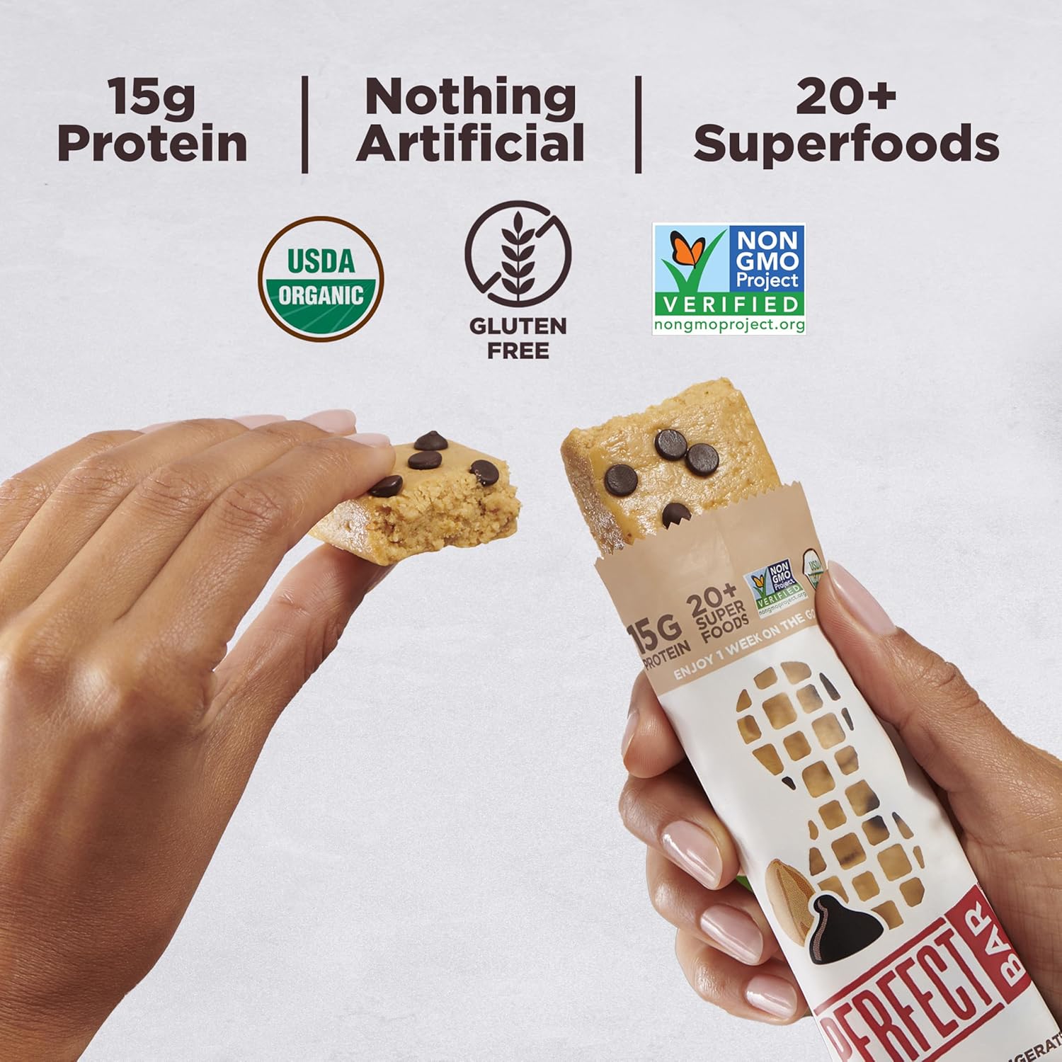 Perfect Bar, Dark Chocolate Chip Peanut Butter Protein Bar, High Protein, Organic, Gluten Free, Soy Free, Non GMO, No Sugar Alcohols, 2.3 Ounce Bar, 10 Count (Pack of 2)