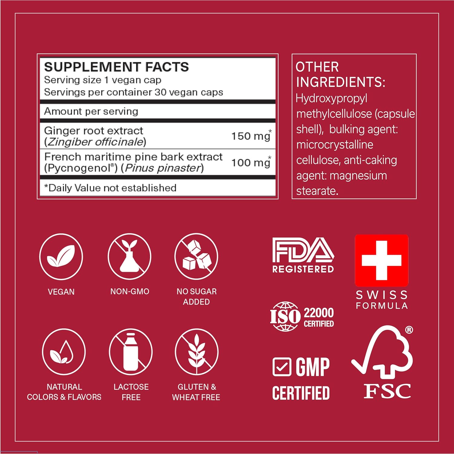 Pycnogenol 100mg & Ginger Extract | Supports Healthy Circulation, Vein Health & Leg Comfort | Helps with Occasional Swelling in Legs & Feet | Long-Haul Travel Essentials | 30 Vegan Caps