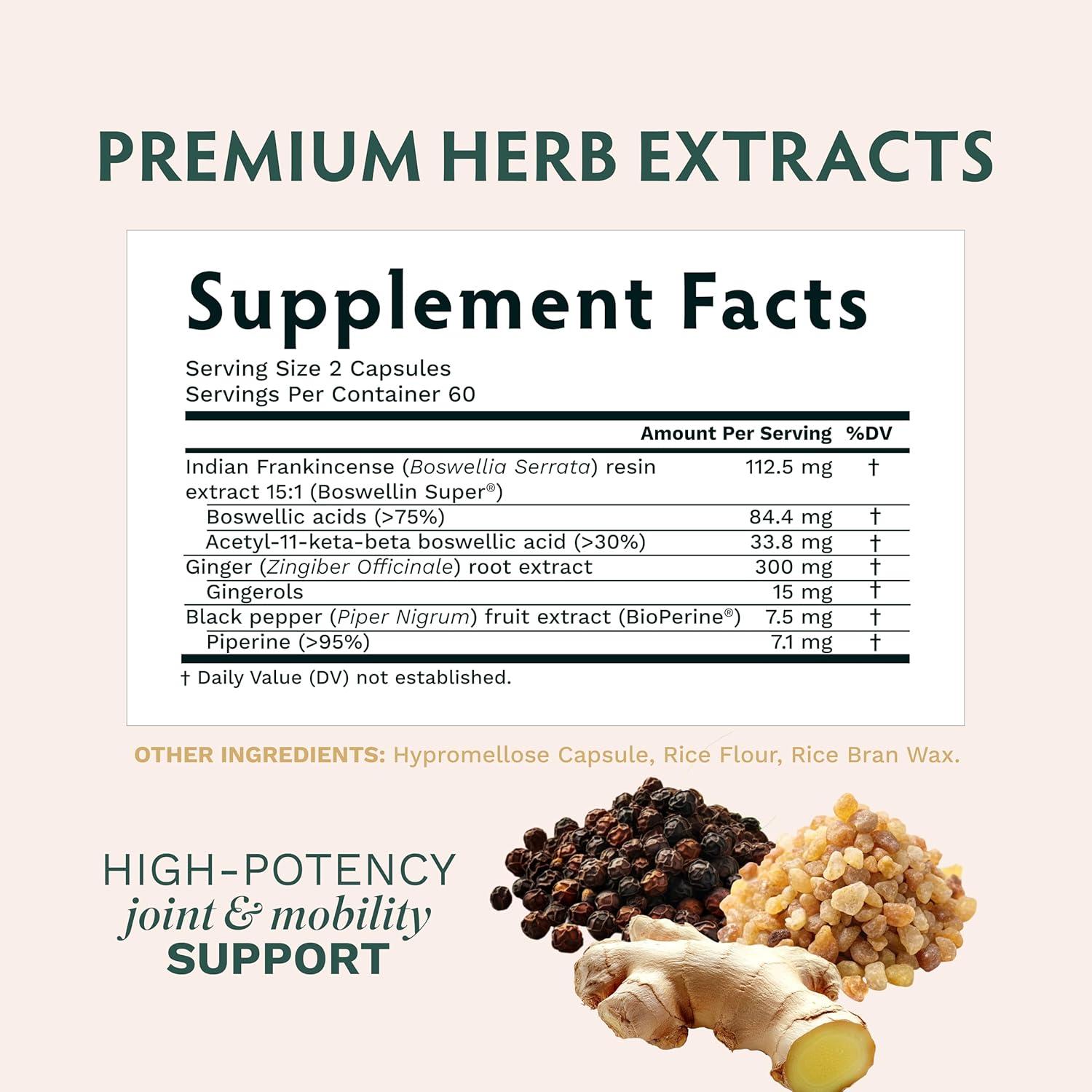 TRIBE ORGANICS Boswellia Serrata Complex Supplement for Joint Support, Muscle Relief - Vegetarian Non-GMO 120 Capsules, High Potency - Boswellin Super with Ginger Extract & Black Pepper - 420mg