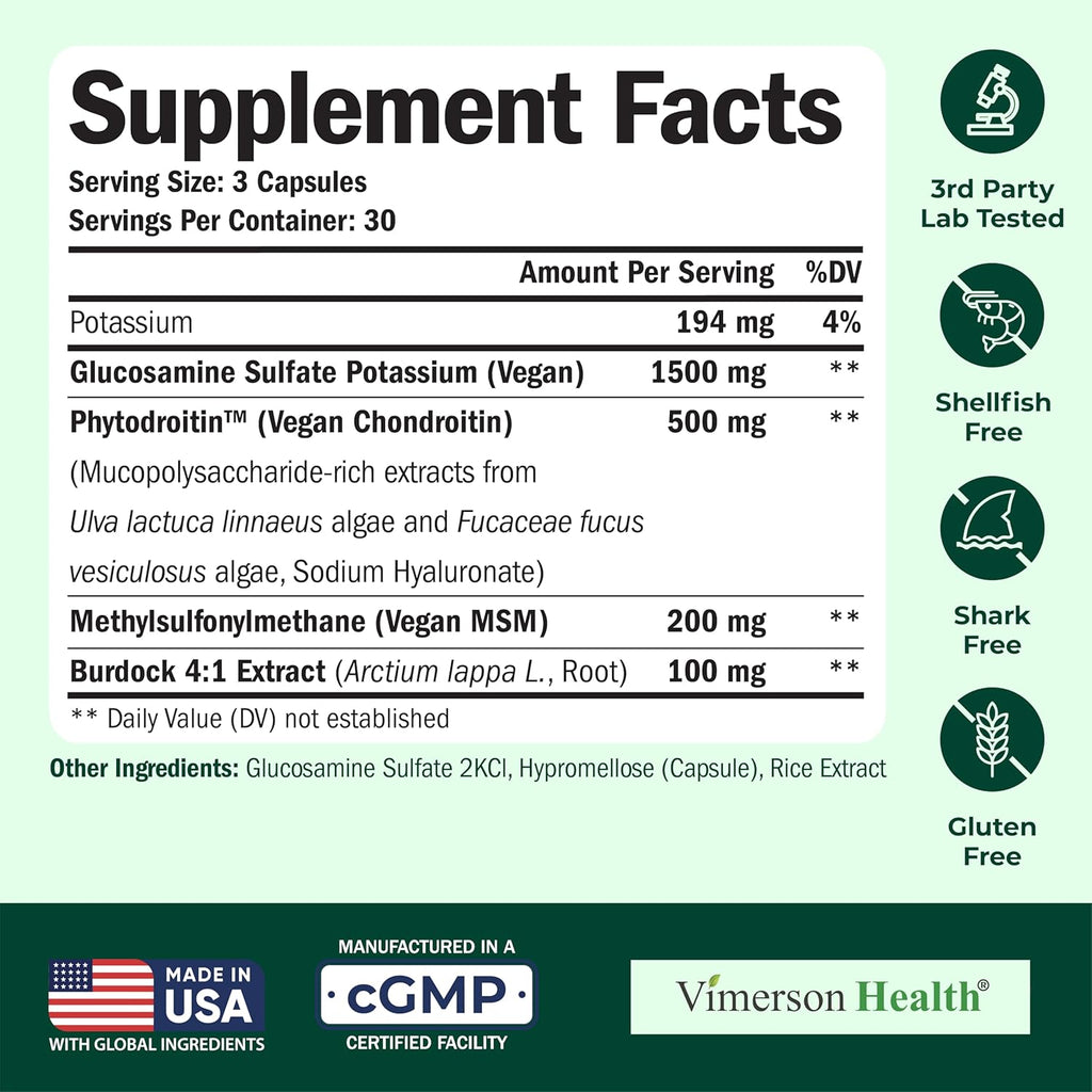 Vegan Glucosamine Chondroitin MSM - 100% Vegan Joint Support Supplement for Women & Men with Burdock and Glucosamine Sulfate 1500 mg. Used for Cartilage and Joint Health and Flexibility - 2 Pack