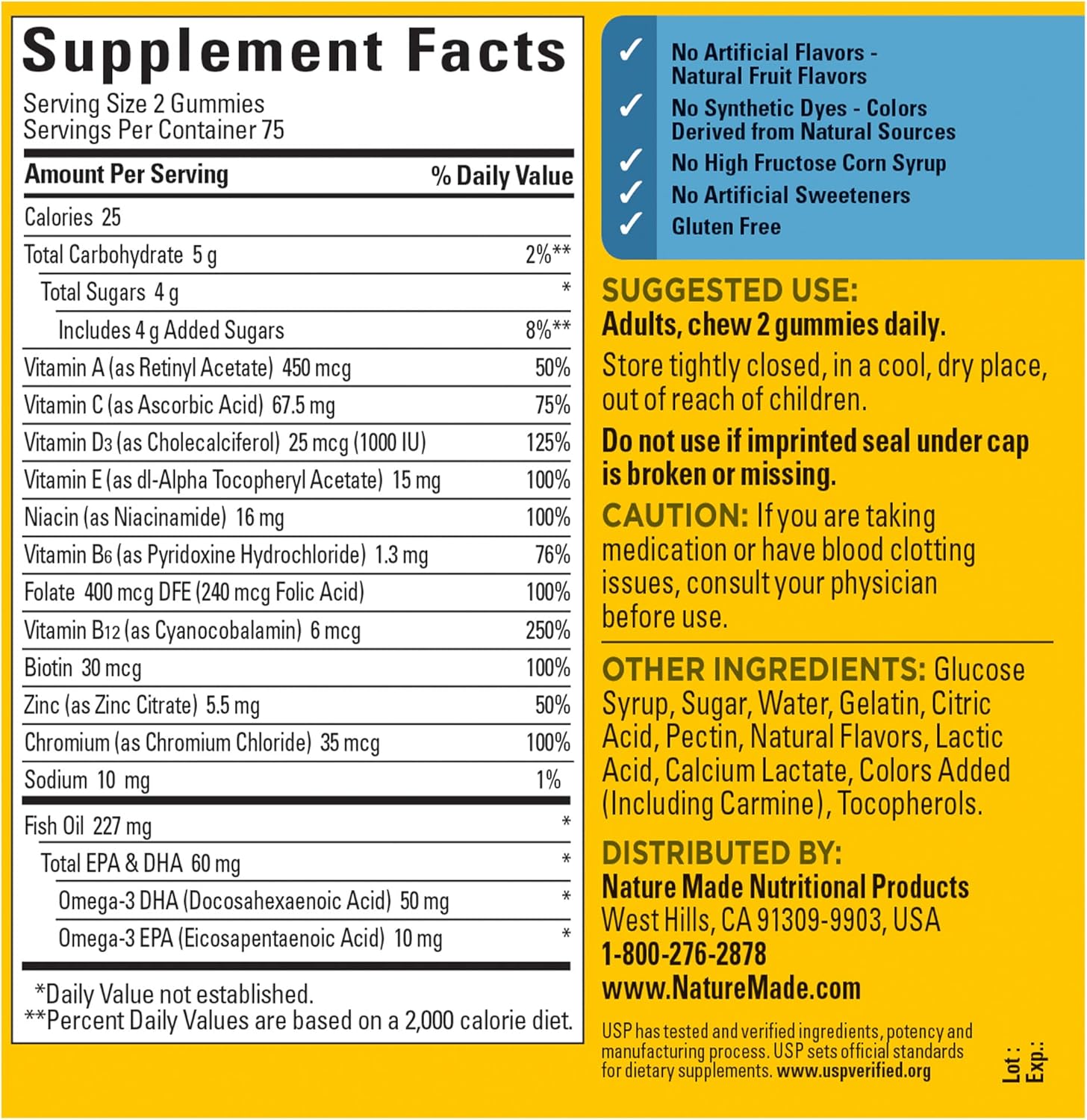 Nature Made Mens Multivitamin Gummies with Omega-3, Mens Gummy Multivitamins for Daily Nutritional Support, 150 Gummy Vitamins and Minerals, 75 Day Supply