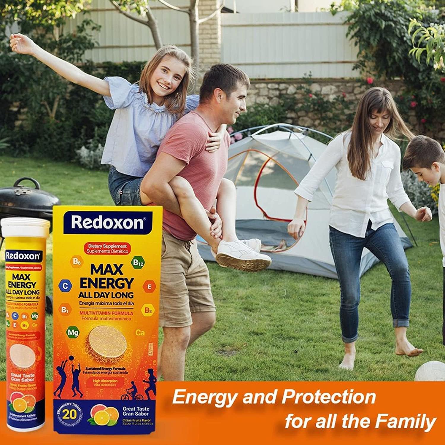 Redoxon Max Energy, Helps Support Inmune System, Citrus Flavor, 20 Effervescent Tablets, 2.82 Oz, Box
