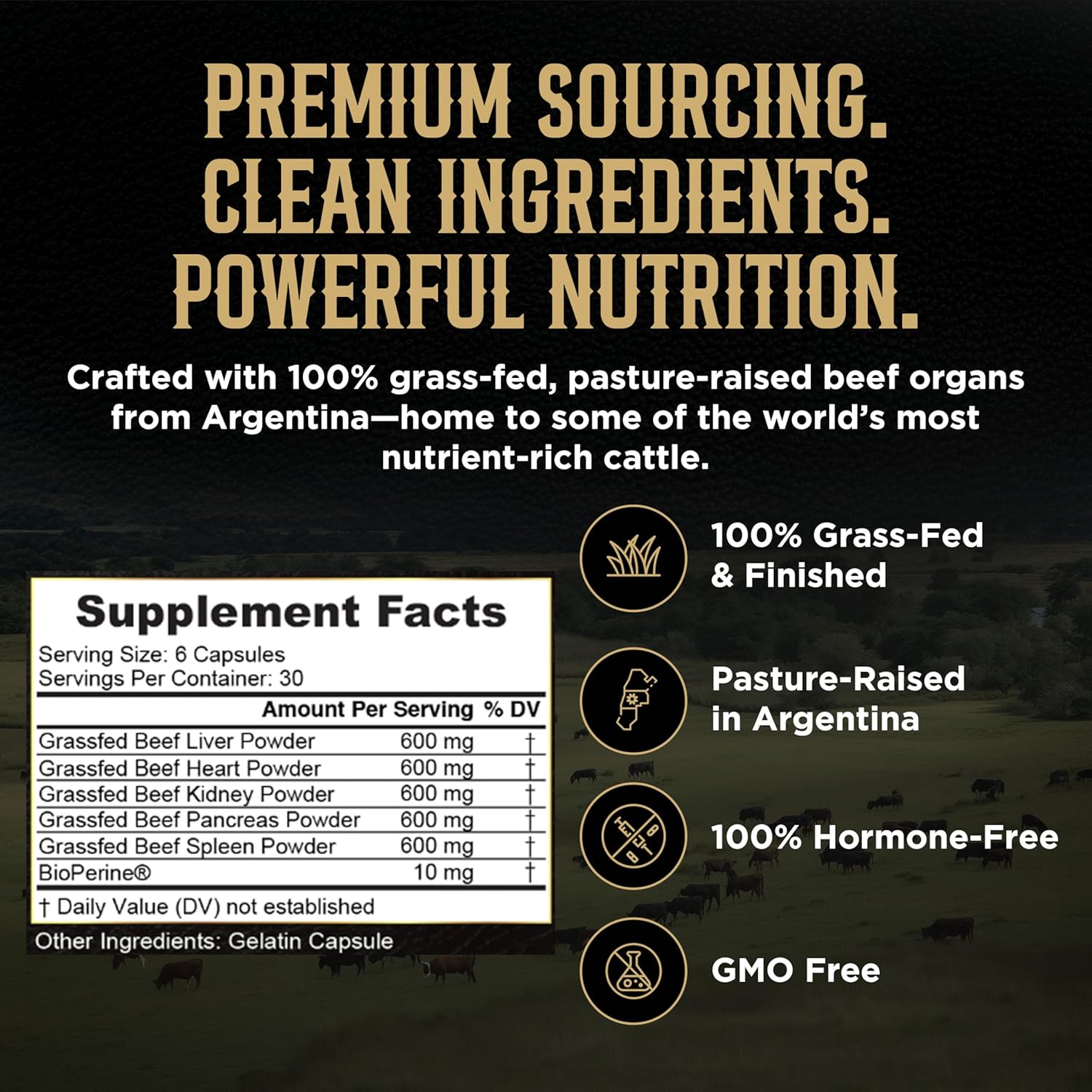 Grass Fed Beef Organ Supplement for Men & Women - PRIMUS Grassfed Beef Liver Capsules with Heart, Ancestral Blend 5 Organ Meat Supplements & BioPerine for Absorption, Vitality, Energy, 180 Pills