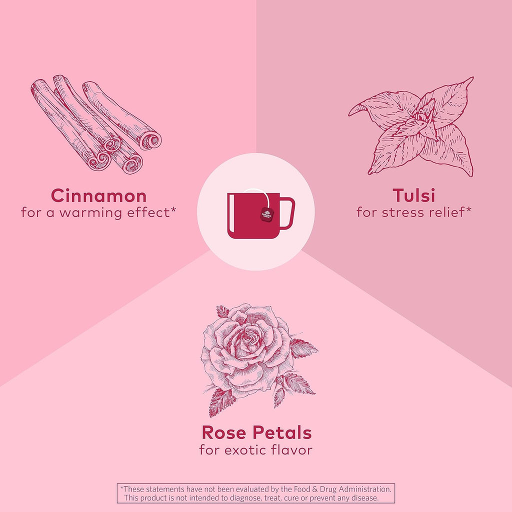 ORGANIC INDIA Tulsi Cinnamon Rose Tea - Tulsi Rose Tea Bags, Cinnamon Tea Bags w/Holy Basil, Chamomile, Caffeine Free - 18 Infusion Bags, 3 Pack