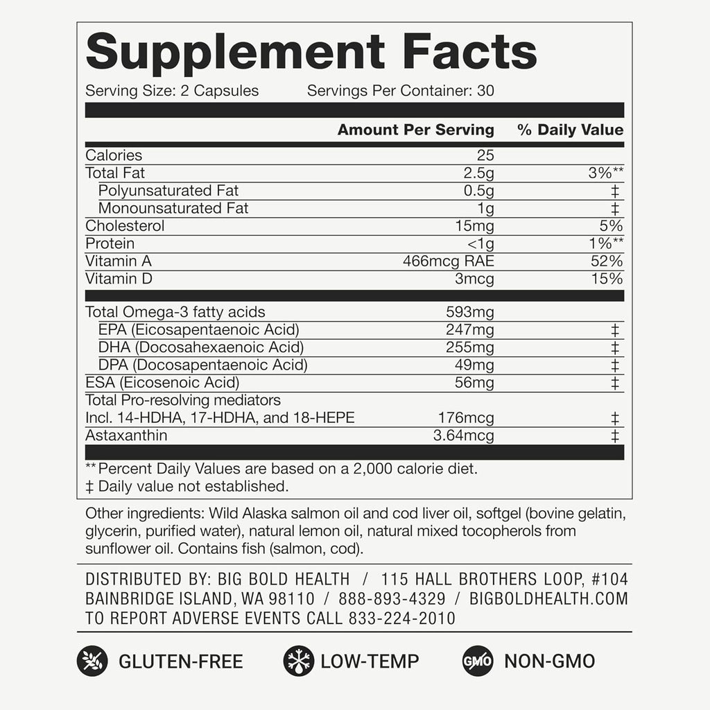BIG BOLD HEALTH Omega-3 Rejuvenate Wild Alaskan Fish Oil Supplement with PRMs ⎹ EPA, DHA, & DPA Fatty Acids ⎹ Vitamins A and D to Support Immune Balance & Brain Wellness (60 Softgels)