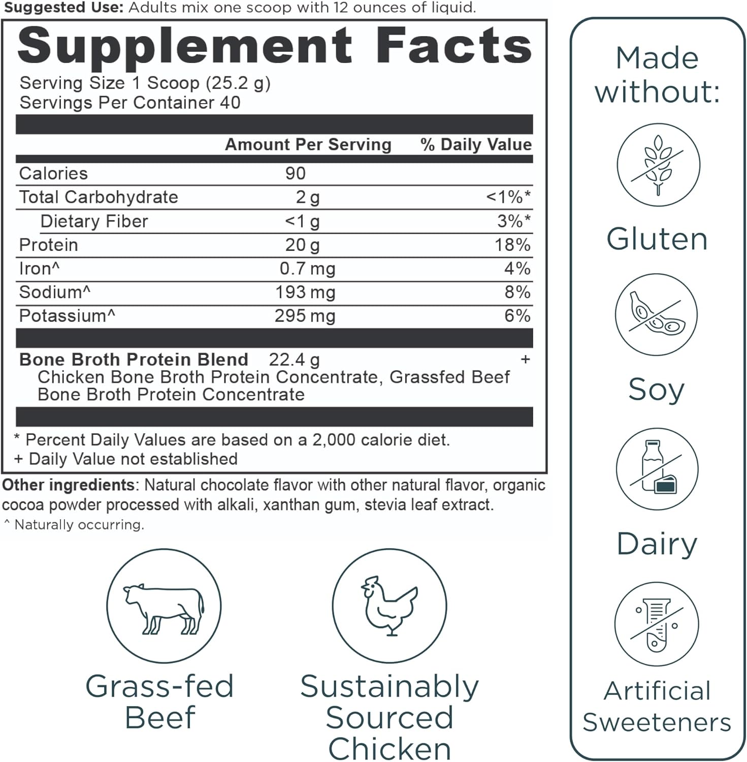 Ancient Nutrition Grass Fed, Cage Free, Bone Broth Protein Powder, 20g Protein, Hydrolyzed Collagen Peptides, Keto & Paleo Friendly, Supports Joint, Gut Health, Chocolate, 40 Servings