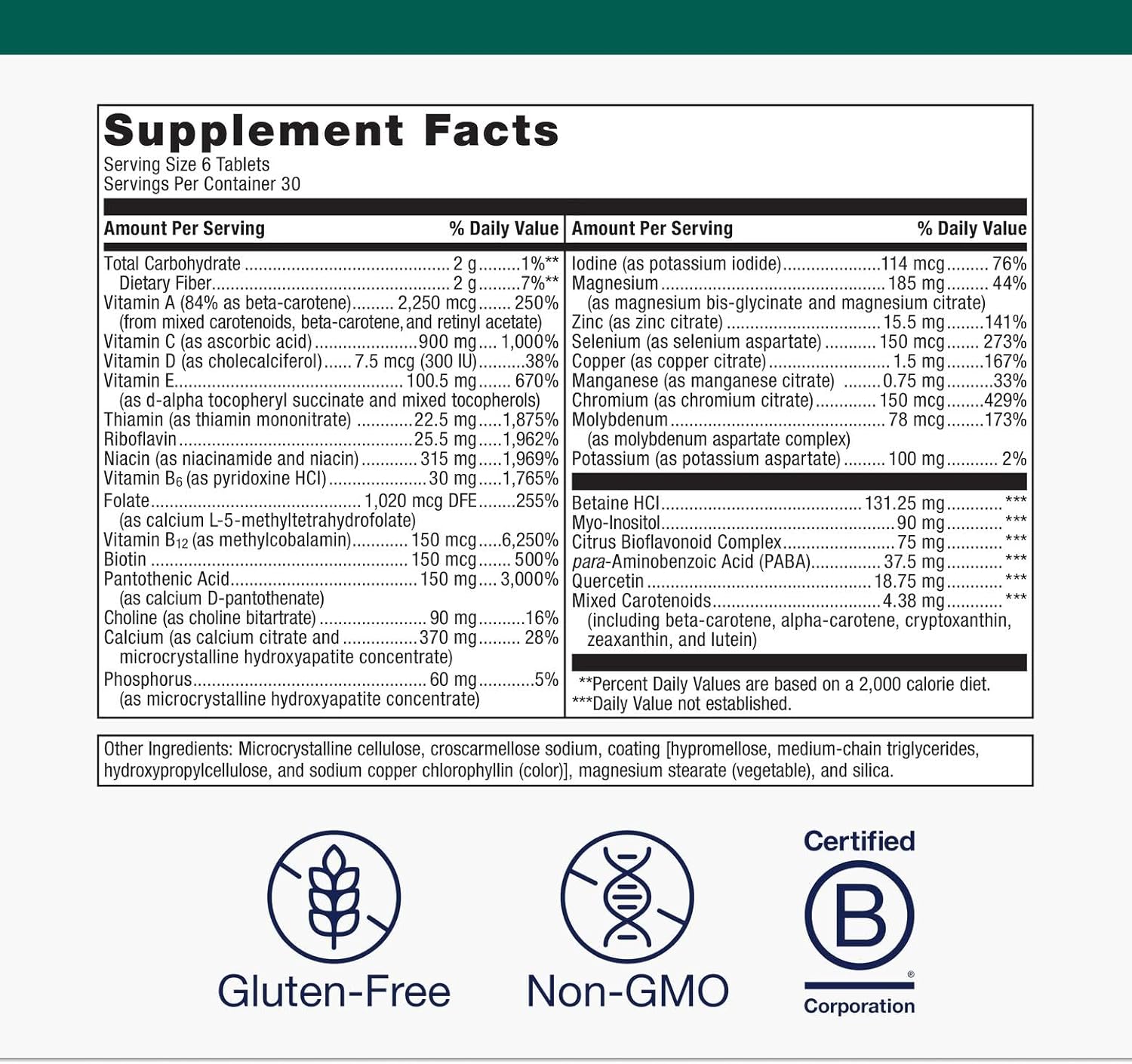 Metagenics Multigenics Intensive Care Multivitamin - Without Iron - Dietary Supplements for Everyday - with Quercetin, Beta-Carotene, Ascorbic Acid & More - Non-GMO - Gluten-Free - 180 Tablets