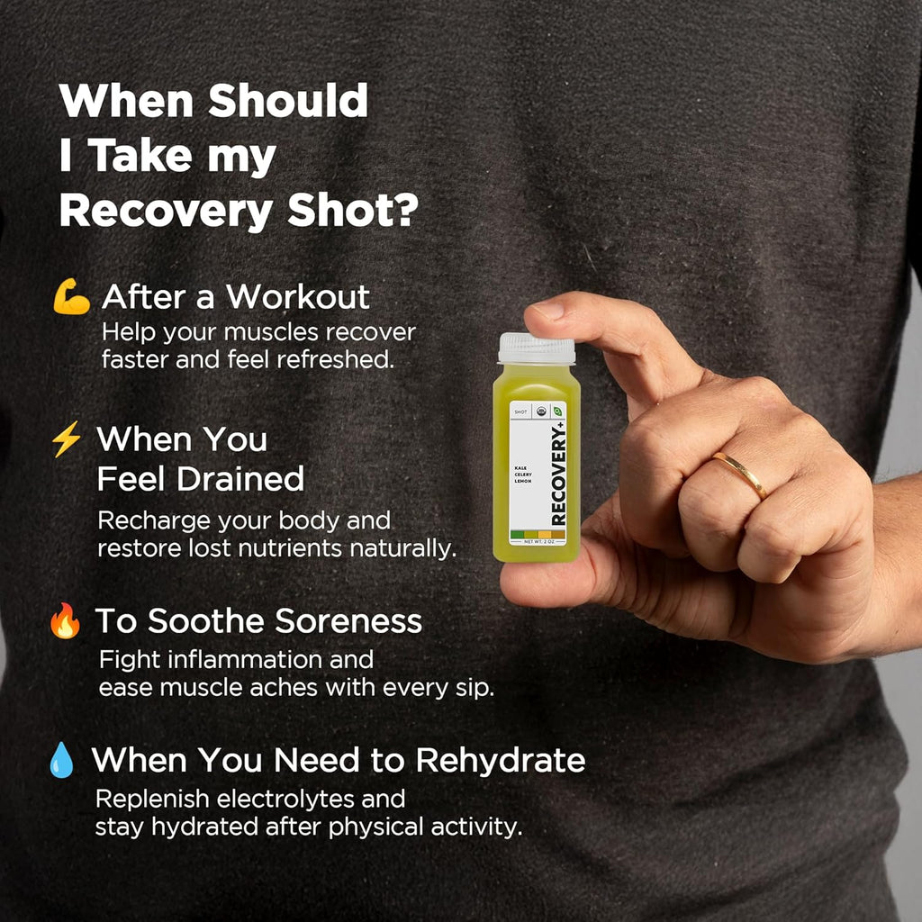 O2 Living Recovery Booster Juice Shots - 2oz, 12 Pack - Organic Cold-Pressed Juice Shots, No Added Sugars or Water, Naturally Sweetened from Fruits, Fresh Pressed, Packed with Nutrients and Vitamins