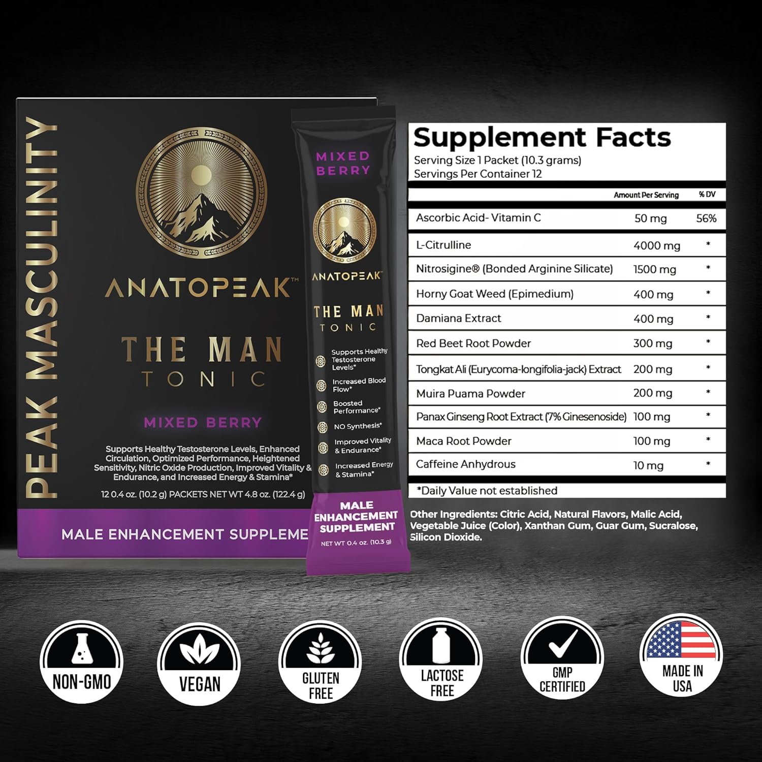 Male Enhancing Supplement Powder – Testosterone Supplement for Men with Tongkat Ali, Maca Root, Horny Goat Weed Powder, Beet Root & L-Citrulline – Nitric Oxide Booster (1 Stick Pack) - Berry
