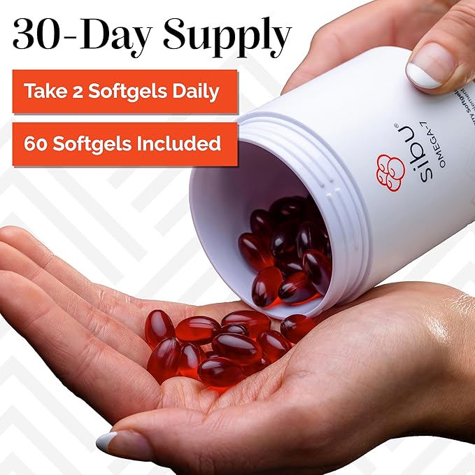 sibu Sea Buckthorn Omega-7 Softgels (30-Day Refill Sachet) – Supplement for Healthy Skin, Hair, Nails and Dryness