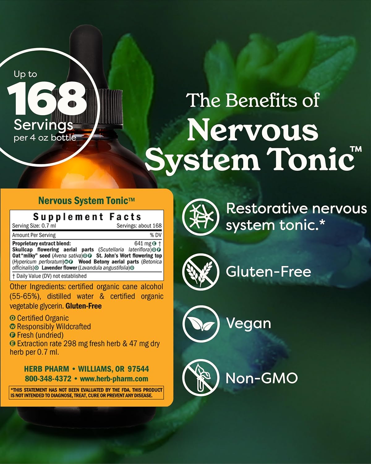 Herb Pharm Nervous System Tonic Liquid Herbal Formula to Strengthen and Calm the Nervous System - 4 Ounce