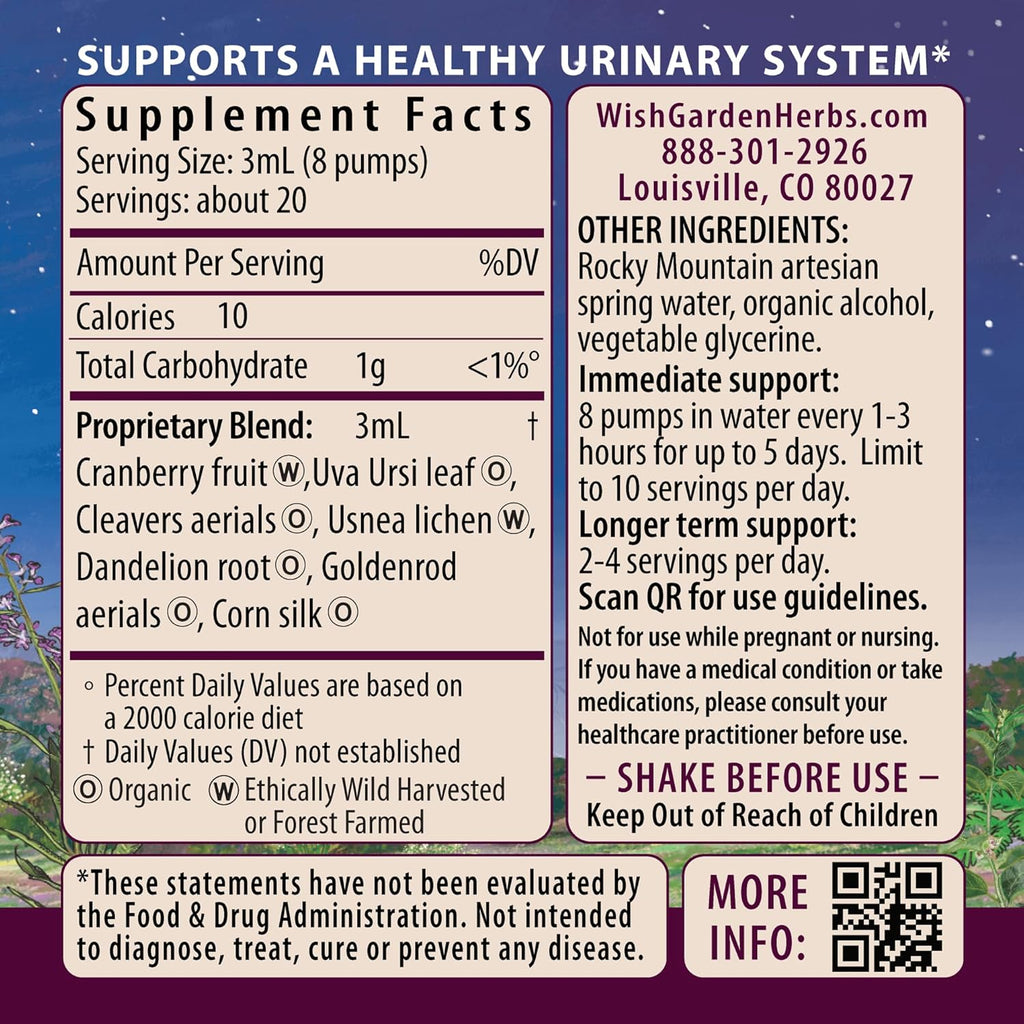 WishGarden Herbs Urinary Strength - Plant-Based Herbal Supplement with Cranberry, Uva Ursi & Usnea Supports Urinary Tract Health and Discomforts, Promotes Lymphatic Function, Microbial Balance, 4oz