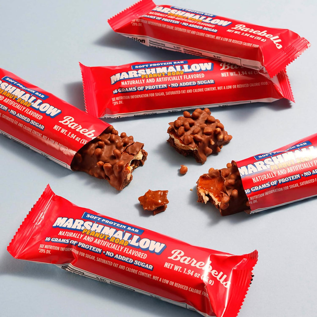 Barebells Soft Protein Bars Marshmallow Peanut Road – 24 Bars Total (2 Packs of 12) – High Protein Snacks with 16g of Protein, Fluffy Chocolate Nutritional Treat, No Added Sugar, Breakfast Bars
