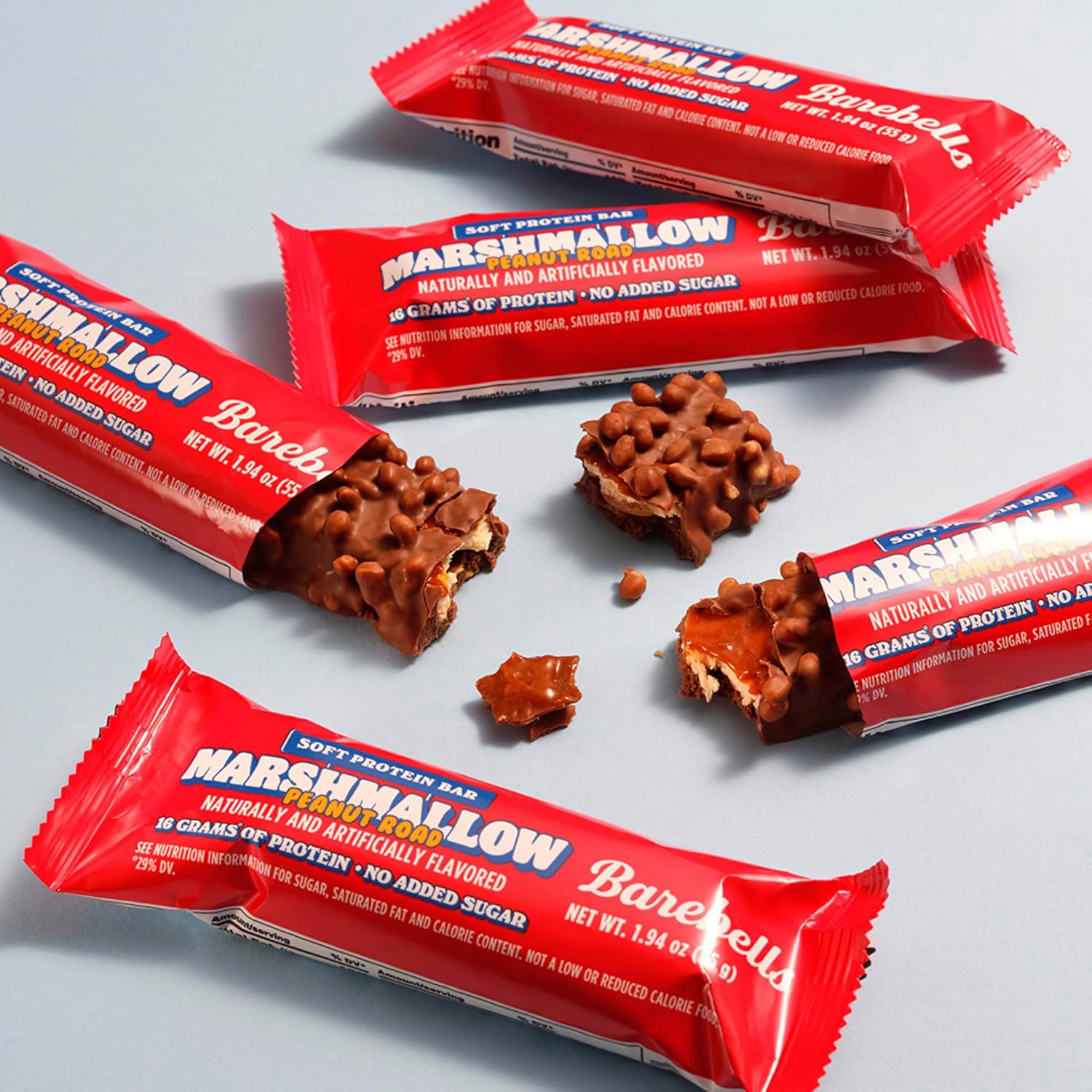 Barebells Soft Protein Bars Marshmallow Peanut Road – 24 Bars Total (2 Packs of 12) – High Protein Snacks with 16g of Protein, Fluffy Chocolate Nutritional Treat, No Added Sugar, Breakfast Bars