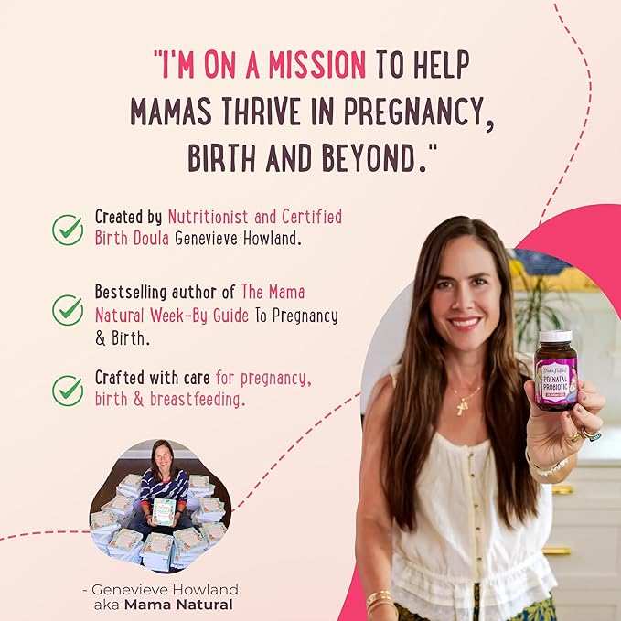 Mama Natural Prenatal Probiotics for Women – Gut & Immune Support for Pregnancy, Breastfeeding & Postpartum* | 25 Billion CFU, 12 Strain Probiotic & Prebiotic Blend to Support Mom and Baby