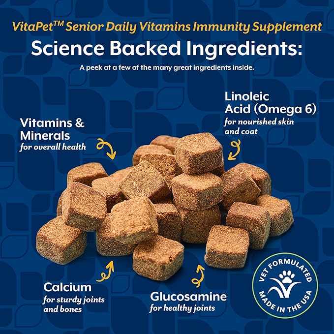 NaturVet VitaPet Senior Daily Vitamins Plus Glucosamine for Dogs, 60 ct Soft Chews, Made in The USA with Globally Source Ingredients