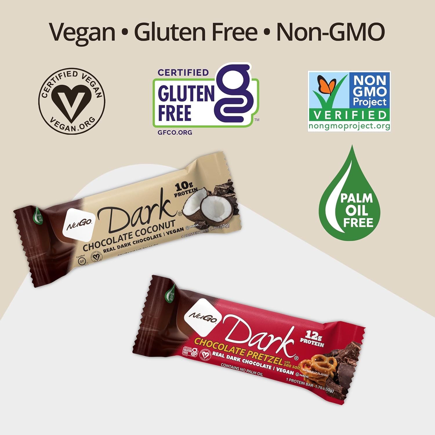 NuGo Dark Chocolate Chip, 12g Protein Bar, Vegan, Gluten Free, Non-GMO, Kosher Pareve, 24 Count