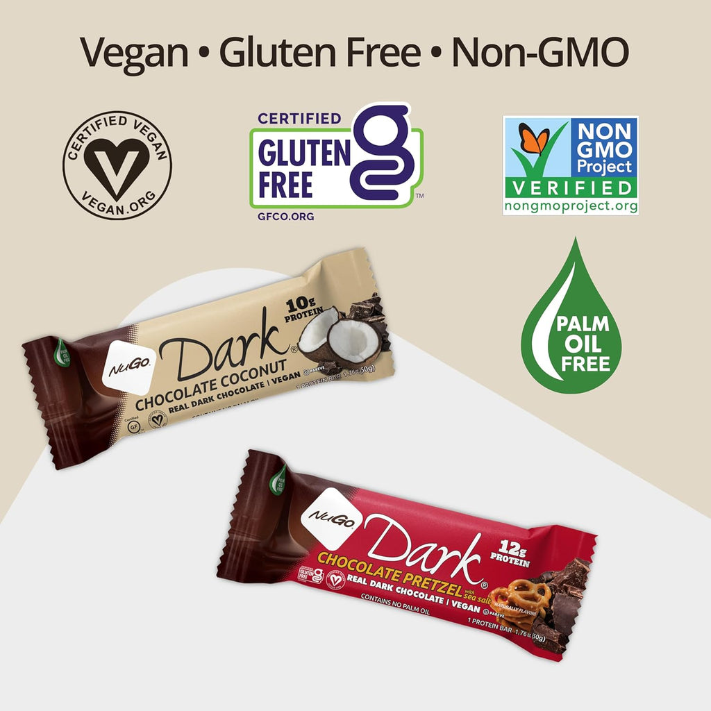 NuGo Dark Variety - Mint Chocolate Chip 12 Bars & Chocolate Chocolate Chip 12 Bars, 12-13g Protein Bar, Vegan, Gluten Free, Non-GMO, Kosher Pareve, 24 Count