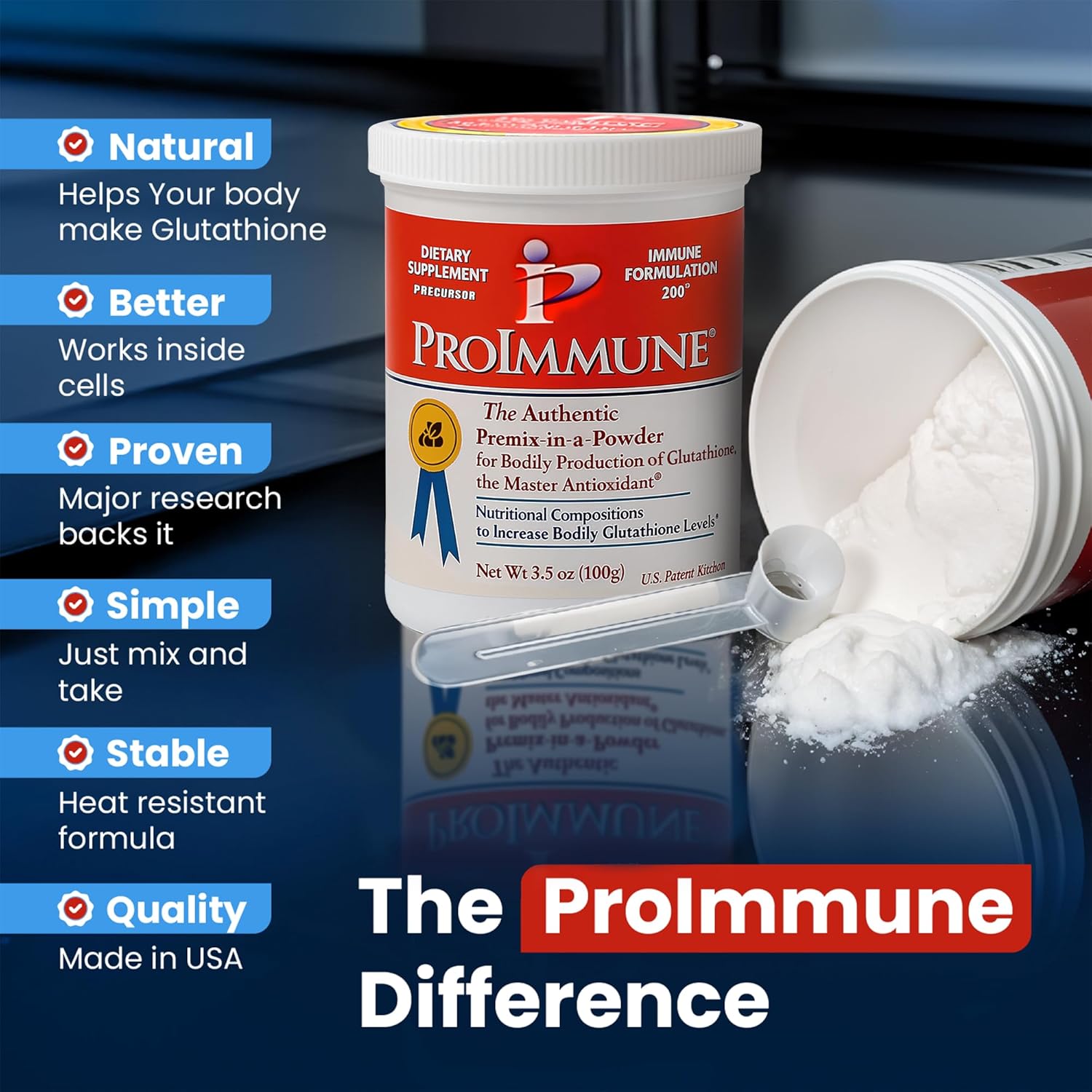 Glutathione Supplement 2 Month Supply of Glutathione Powder Precursor – ProImmune Immune Formulation 200® for Powerful Immune Support - Doctor-Formulated Antioxidant Complex, 62 Servings