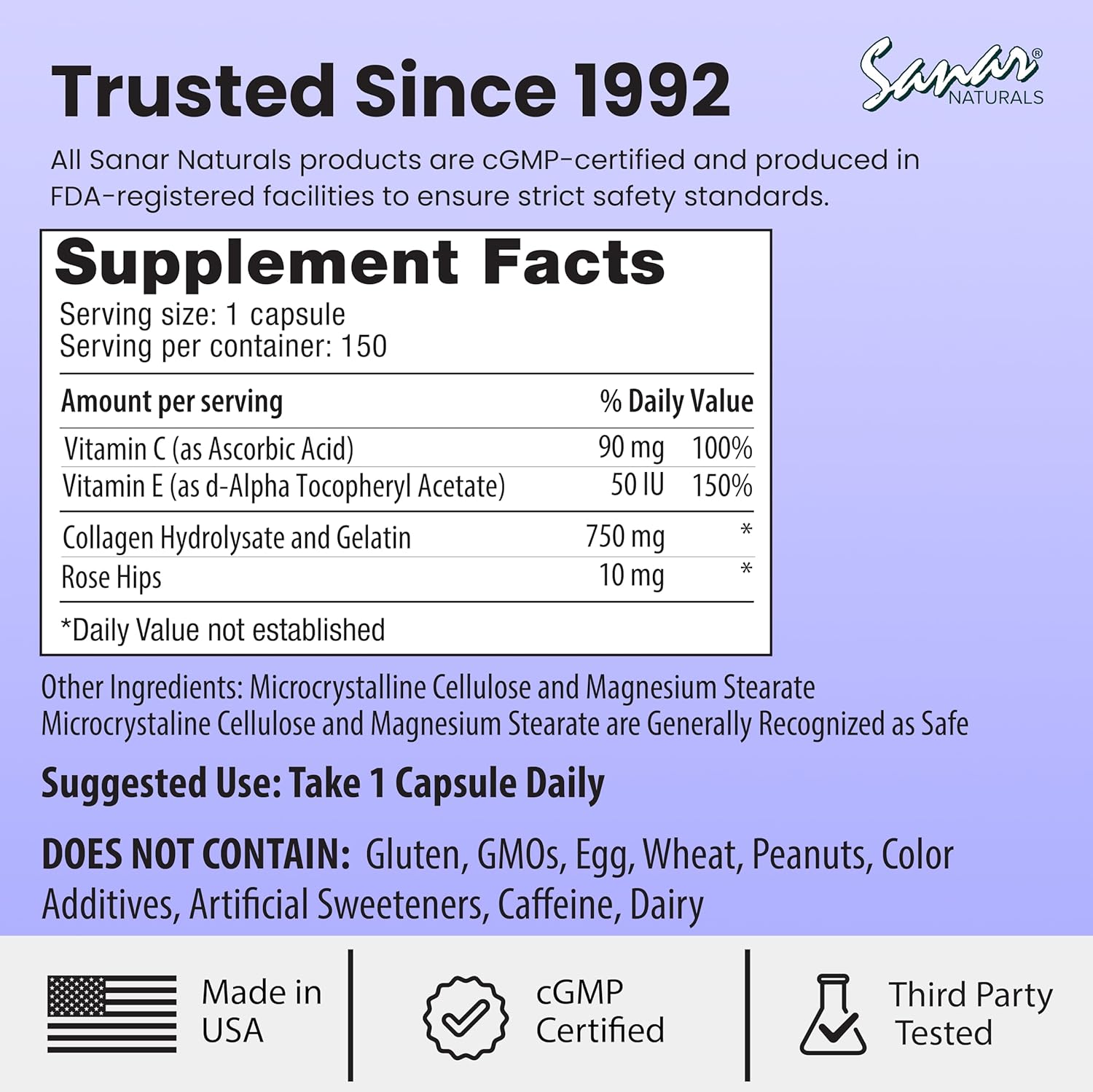 Sanar Naturals Collagen Pills with Vitamin C, E - Supports Hair, Nail, Skin, Joint & Bone Health - Hydrolyzed Collagen for Women & Men Supplement - Grass Fed, Non-GMO, 150 Capsules